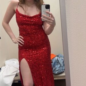 B Darlin Red Sequin Prom Dress